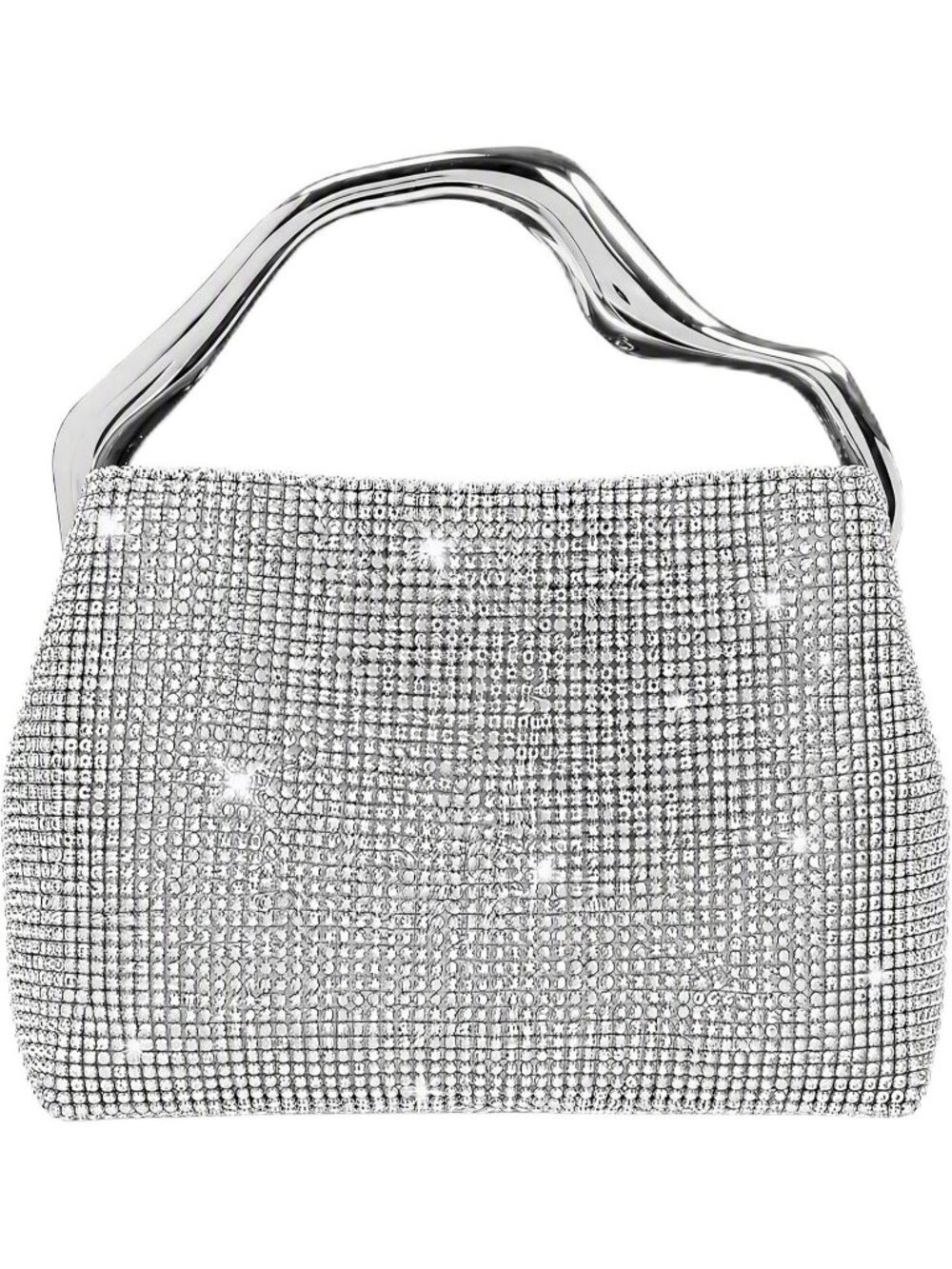 Women's Silver Rhinestone Top Handle Elegant Wedding Clutch Purse Evening Bags